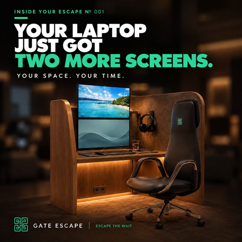 Gate Escape dual-screen workstation promotional concept